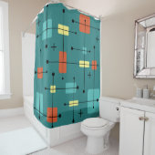 Rond gemaakte rechthoeken vierkanten Blauwgroen Douchegordijn (In situ)