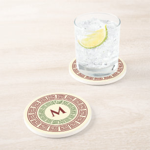 Rond Grieks Zeer belangrijk Aangepast Monogram Zandsteen Onderzetter