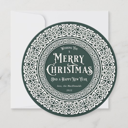 Rond  groen + Wit Keltisch Feestdagenkaart (Voorkant)