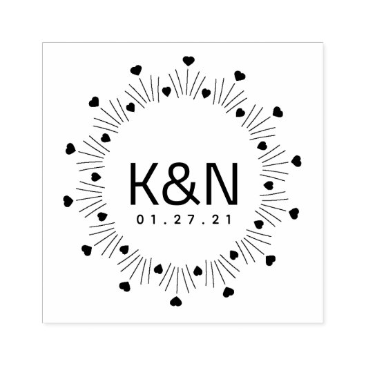 Rond Hart Deco Initiaal Logo Trouwstempel Rubberstempel (Afrduk)