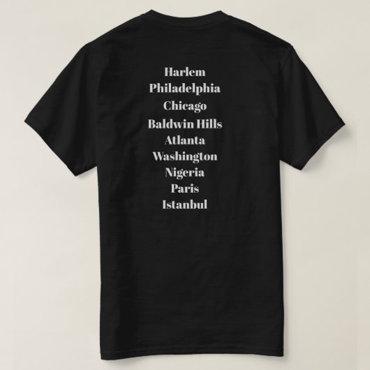 "rond het blok, rond de wereld," HWM T-shirt (Design achterkant)