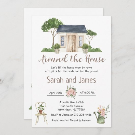 Rond het huis Koppels bruids douche uitnodiging (Voorkant / Achterkant)