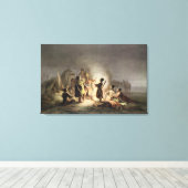 Rond het Vuur van de Camp (kleurenlitho) Canvas Afdruk (Insitu (Houten vloer))