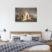 Rond het Vuur van de Camp (kleurenlitho) Canvas Afdruk (Insitu (Slaapkamer))