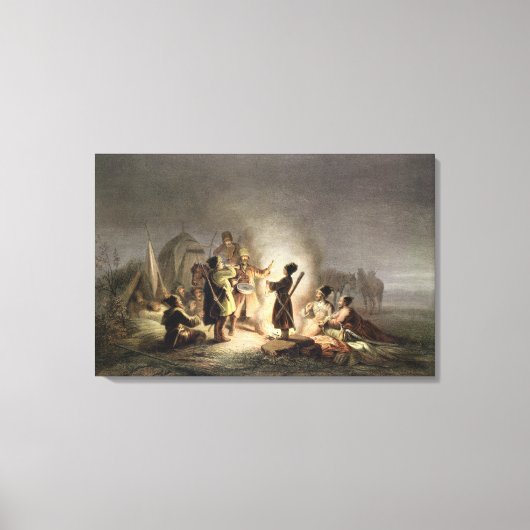 Rond het Vuur van de Camp (kleurenlitho) Canvas Afdruk (Voorkant)