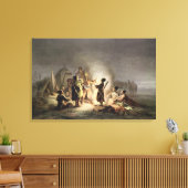 Rond het Vuur van de Camp (kleurenlitho) Canvas Afdruk (Insitu (Woonkamer))