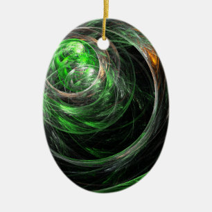 Rond het World Green Abstract Art Oval Ornament