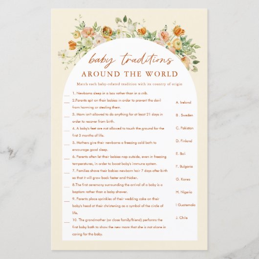 Rond het World Spring Floral Baby shower Game (Voorkant)