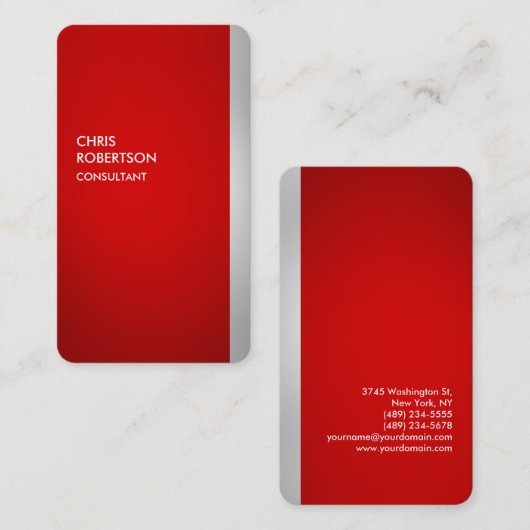 Rond hoekrood grijs verticaal Visitekaartje (Voorkant / Achterkant)