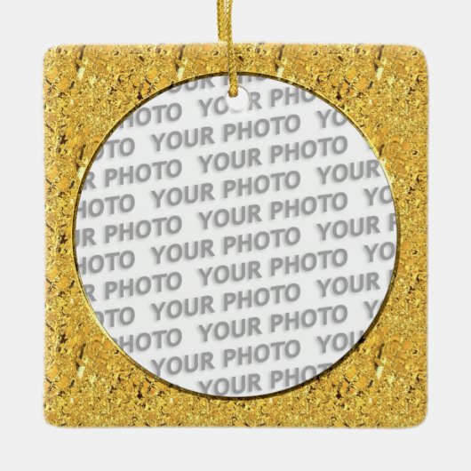 Rond in vierkant Lijst goudblad + je foto Keramisch Ornament (Voorkant)
