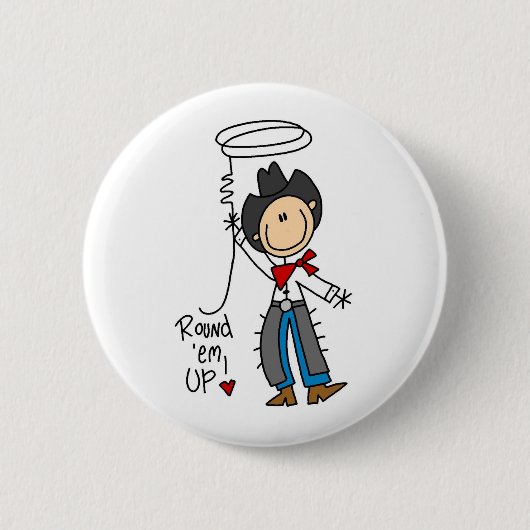 Rond, kom op! Cowboy Stick Figuur Button (Voorkant)