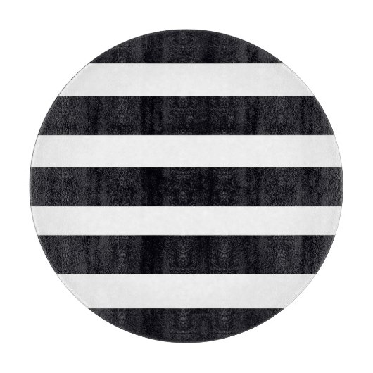 ROND KORTKOORD GLASS Chic Black White Stripes Snijplank (Voorkant)