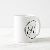 Rond krullend scriptmonogram koffiemok (Voorkant rechts)
