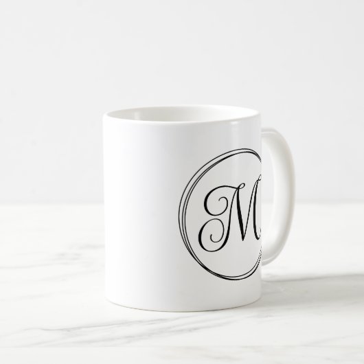 Rond krullend scriptmonogram koffiemok (Voorkant rechts)