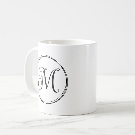 Rond krullend scriptmonogram koffiemok (Voorkant links)