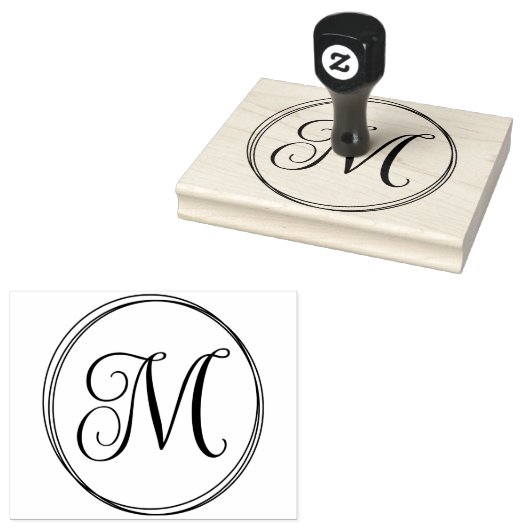 Rond krullend scriptmonogram rubberstempel (Gestempeld)