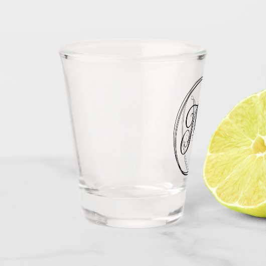 Rond krullend scriptmonogram shot glas (Links)