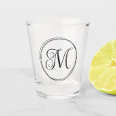 Rond krullend scriptmonogram shot glas (Voorkant)