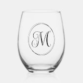 Rond krullend scriptmonogram wijnglas zonder voet (Voorkant)