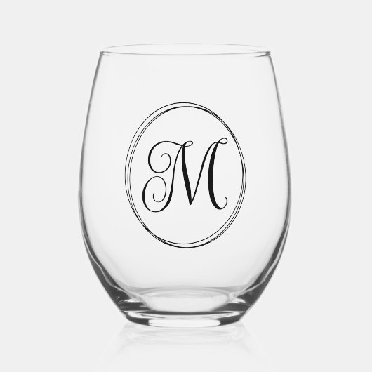 Rond krullend scriptmonogram wijnglas zonder voet (Voorkant)