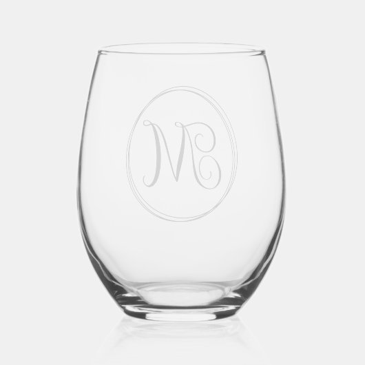 Rond krullend scriptmonogram wijnglas zonder voet (Achterkant)