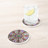 Rond kunstglazen kerkvenster zandsteen onderzetter (Zijkant)