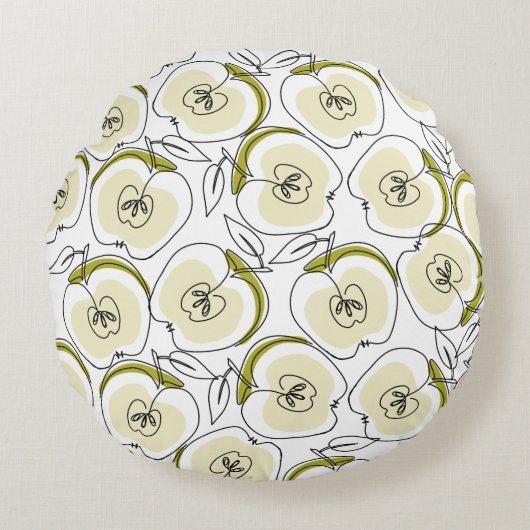 Rond Kussen met appel getrokken in één lijn. (Voorkant)