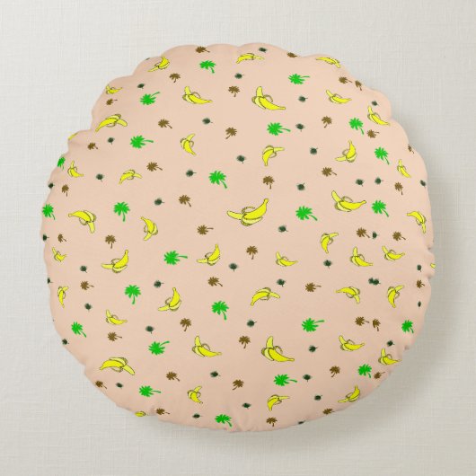 Rond kussen met banaan en palmpatroon (Voorkant)