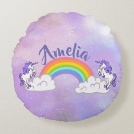 Rond kussen met regenboog en eenhoorns ontwerp
