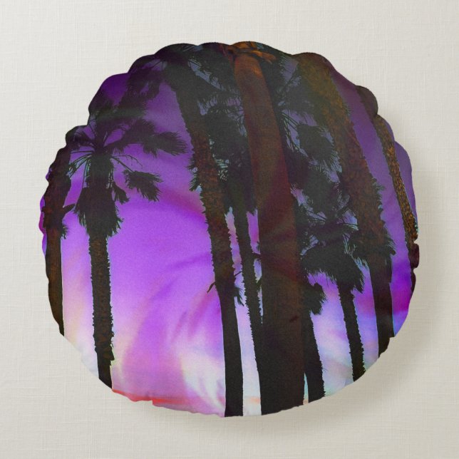 Rond Kussen paarse palmbomen (Voorkant)