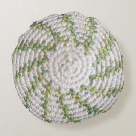 Rond Kussen - Witte en Groene Spiralen