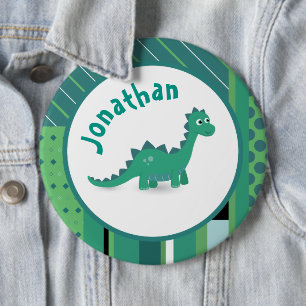 Rond lijst in groet/blauw met schattige dinosaurus ronde button 6,0 cm