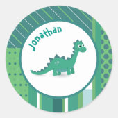 Rond lijst in groet/blauw met schattige dinosaurus ronde sticker (Voorkant)