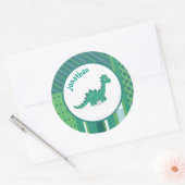 Rond lijst in groet/blauw met schattige dinosaurus ronde sticker (Envelop)