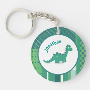 Rond lijst in groet/blauw met schattige dinosaurus sleutelhanger