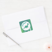 Rond lijst in groet/blauw met schattige dinosaurus vierkante sticker (Envelop)