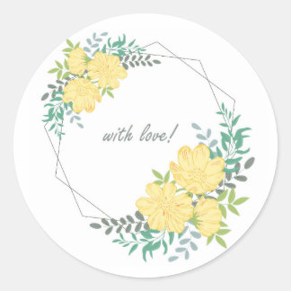 Rond lijst met gele bloemen. ronde sticker