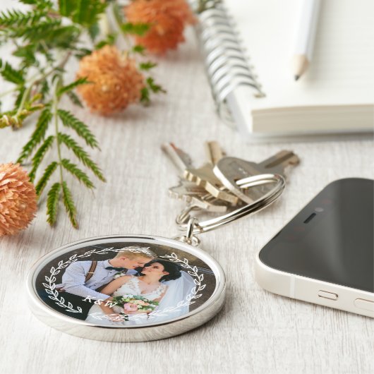 Rond  Lijst Monogrammed Foto Sleutelhanger (Zijkant)