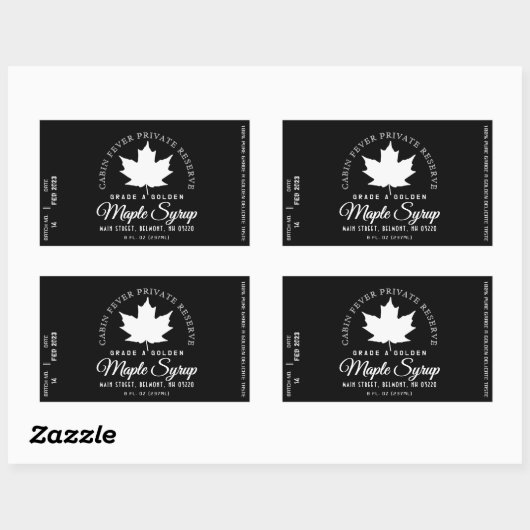 Rond logo op etiket van esdoornsiroop (batch en da (Vel)