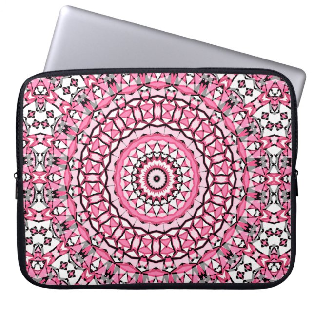 Rond mandala patroon in glazen vitrage mosai laptop sleeve (Voorkant)