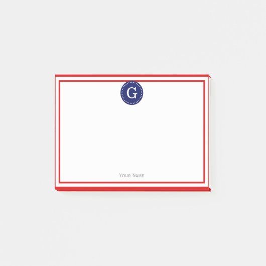 Rond marine met rode rand Monogram 1I Post-it® Notes (Voorkant)