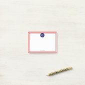 Rond marine met rode rand Monogram 1I Post-it® Notes (Op bureau)