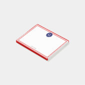Rond marine met rode rand Monogram 1I Post-it® Notes (Schuin)