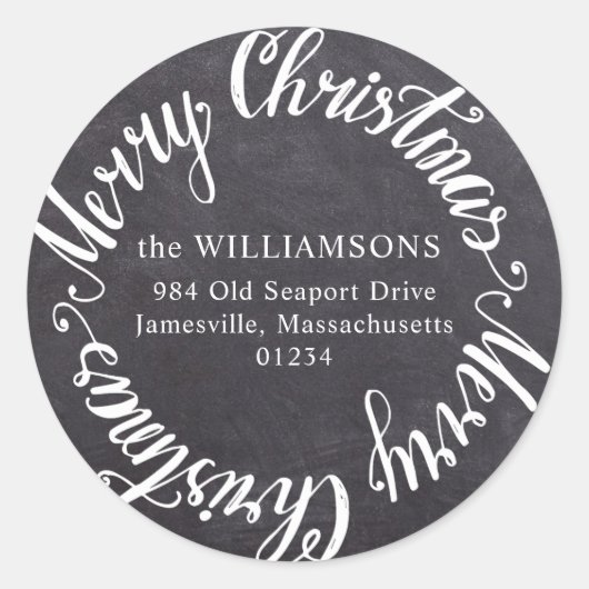 Rond Merry Christmas Chalkboard adreslabel Ronde Sticker (Voorkant)