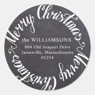Rond Merry Christmas Chalkboard adreslabel Ronde Sticker