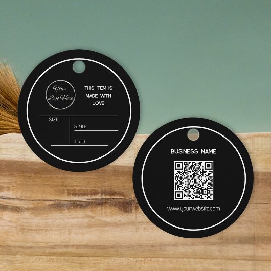 Rond minimal zwart met logo hang label label