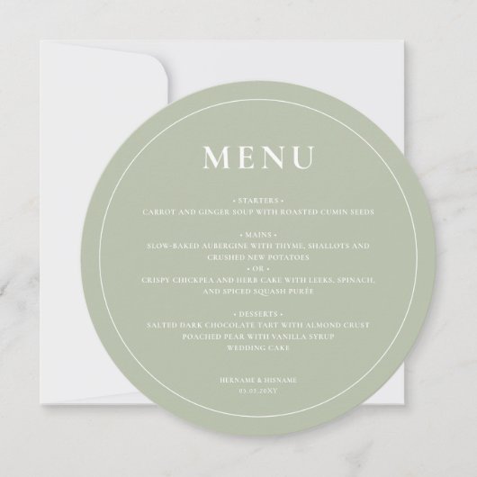 Rond Modern Eenvoudig Sage Groen Wedding Menu (Voorkant)