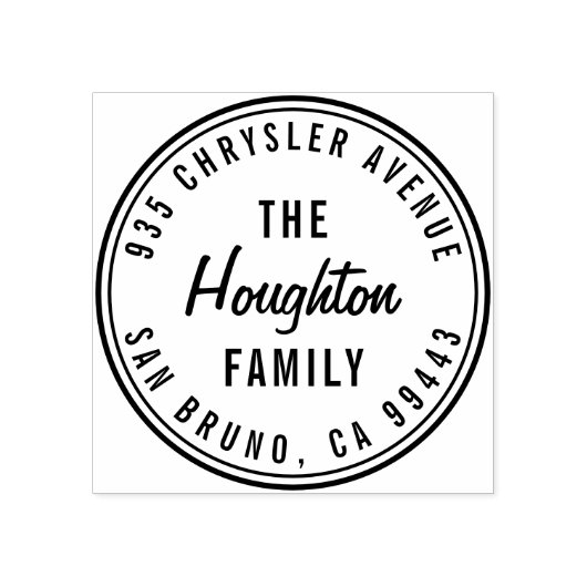 Rond Modern Script Familienaam Retouradres Rubberstempel (Afrduk)