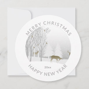 Rond modern   White Winter Woodland   Kerstmis Feestdagenkaart
