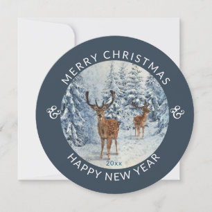 Rond modern   Winterbos w/Deer   Kerstmis Feestdagenkaart